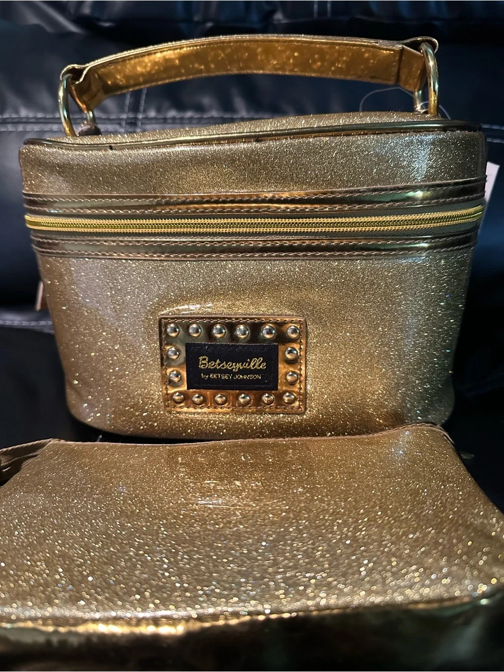 Betsey Johnson Gold Glitter Cosmetic Case Set